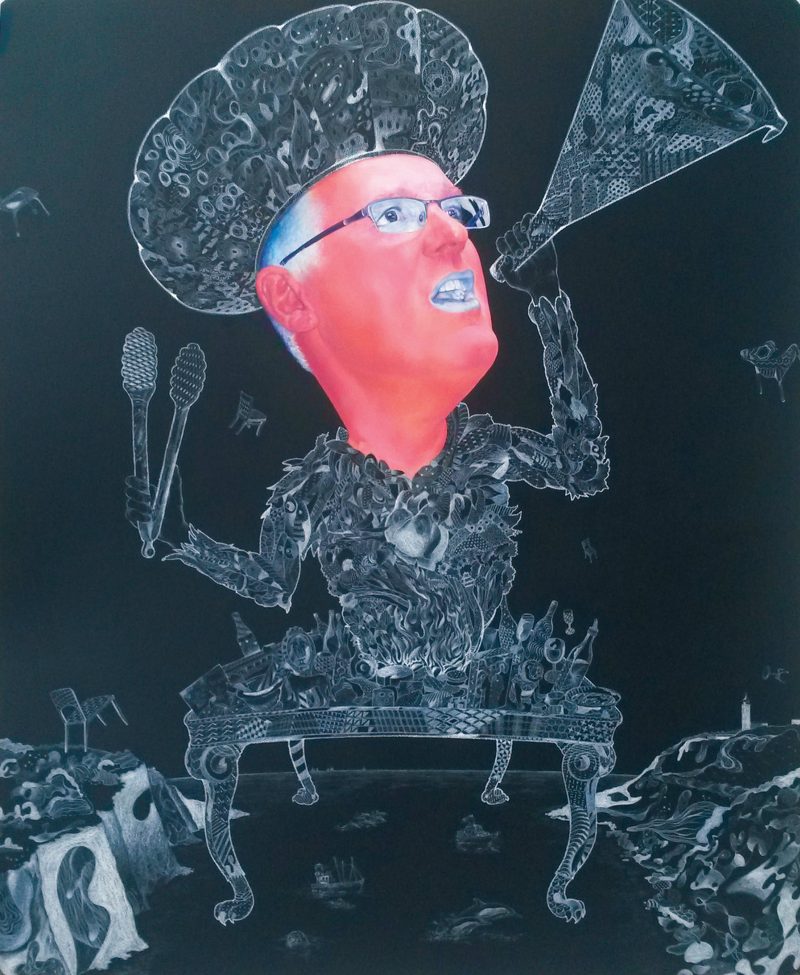 Carlo Padoga, A generous dream 2015
oil, chalk, pencil on blackboard
150 x 122 cm
