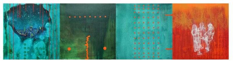 Jon Cattapan, Local nights 2014
oil and acrylic on linen (4 panels)
50 x 200 cm
