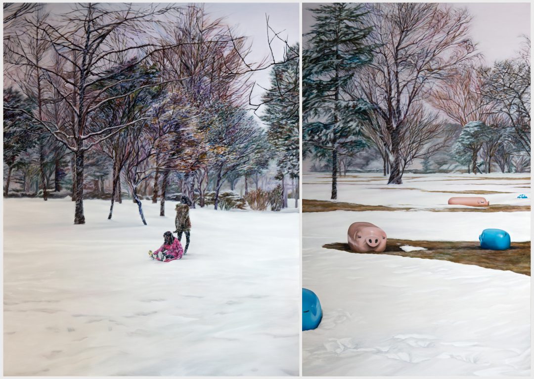 Kevin Chin, Less than white 2015
oil on linen (diptych)
198 x 279 cm
Winner of the 2015 Bayside Acquisitive Art Prize
