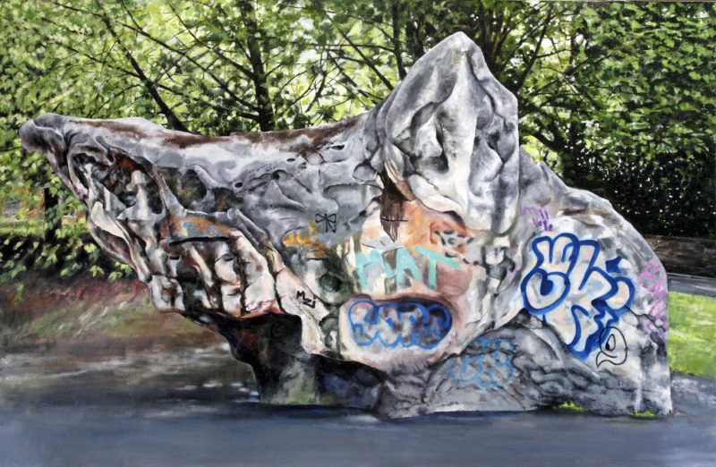 Nick Ashby, Montague Street outdoor climbing boulder, Sheffield 2021
oil on canvas
59.5 x 91.5 cm
